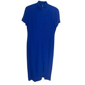 Spenser Jeremy Royal Blue Silk Cheongsam Vintage Luxury Dress Medium 8